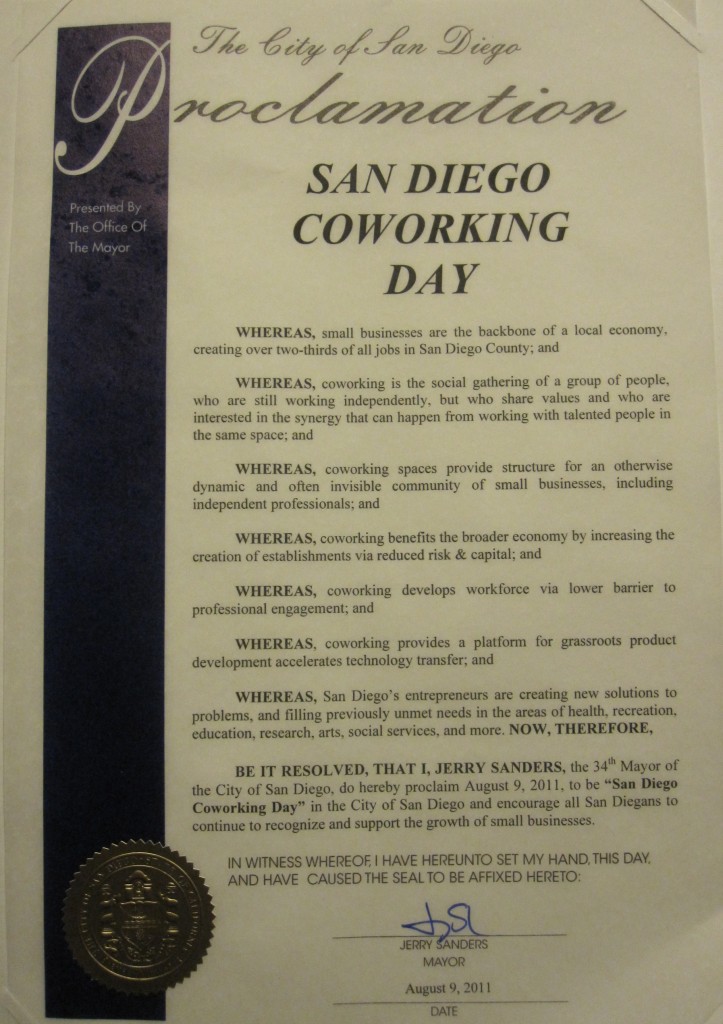 Proclamation San Diego Coworking Day San Diego Coworking Alliance
